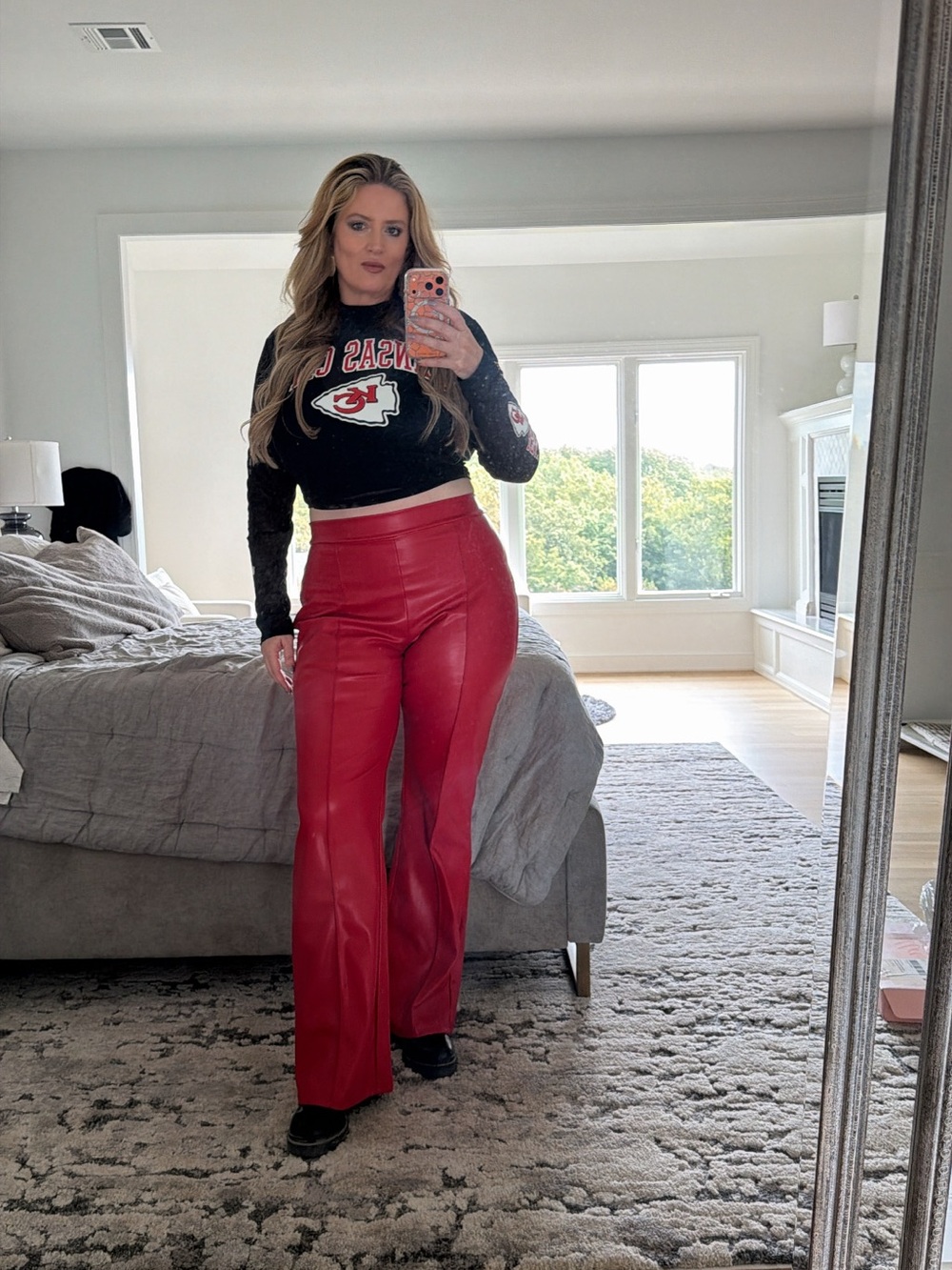 Fashion Nova Red Faux Leather Bootcut Pants